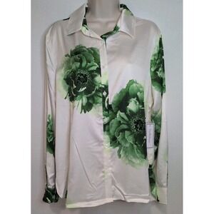 Premier Amour Women's Long Sleeves Floral Button Down Shirt Medium